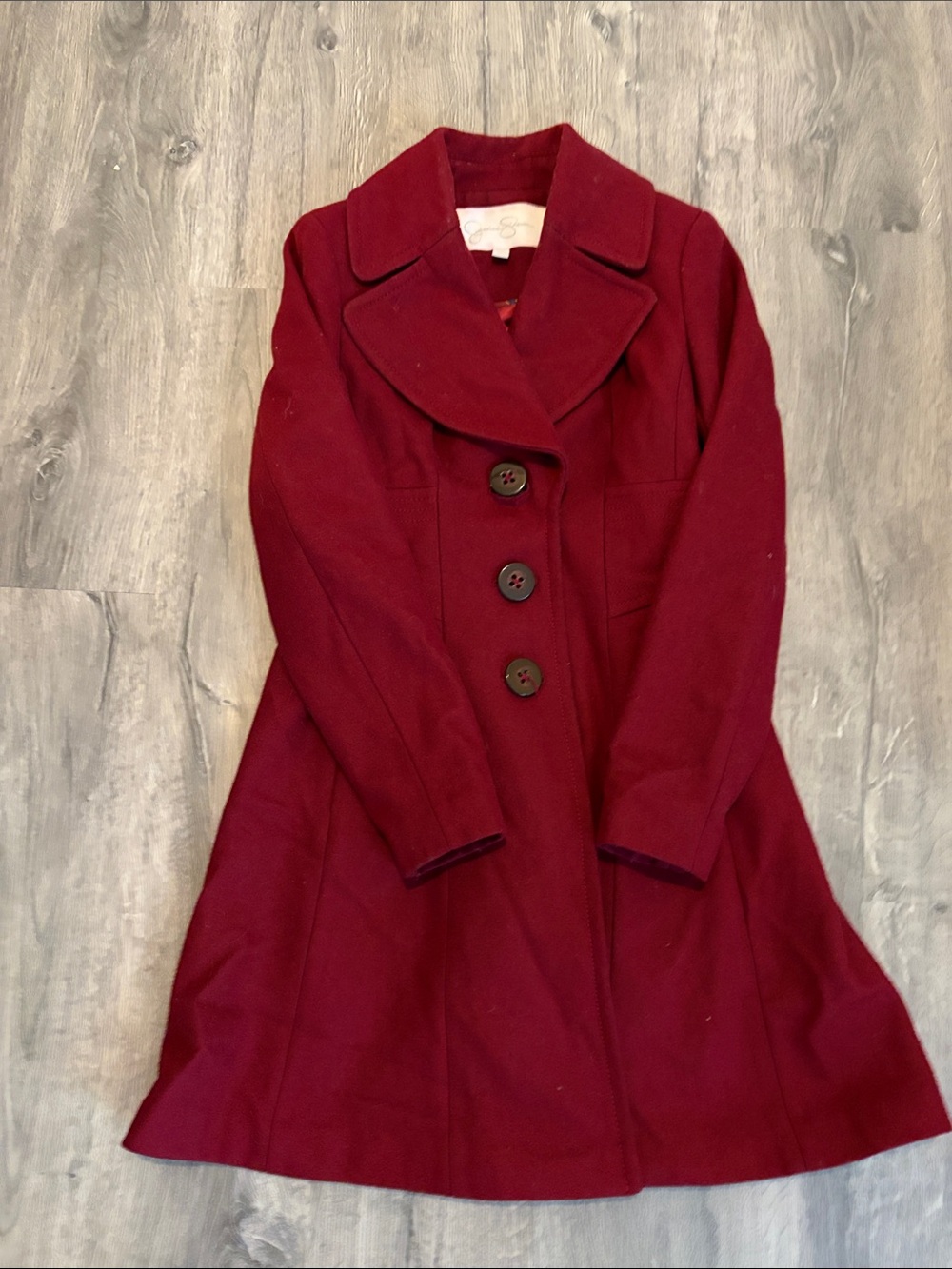 Jessica Simpson Burgundy Wool-Blend A-Line Coat